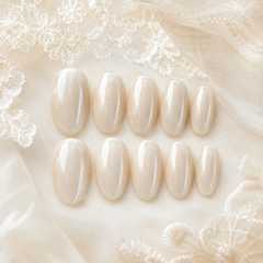 Pearl White Cat Eye Press On Nails | Handmade Reusable Bridal Nails by AMBERÉA