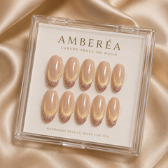 Champagne Gold Glitter French Tip Press On Nails | Almond Bridal Fake Nails