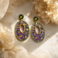 Colorful Rhinestone Statement Earrings | Purple Green Gold Dangle Earrings