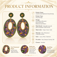 Colorful Rhinestone Statement Earrings | Purple Green Gold Dangle Earrings