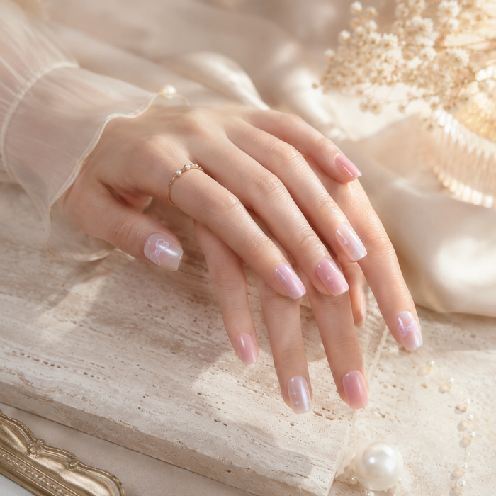 AMBEREA Pink Coquette Plaid Press-On Nails