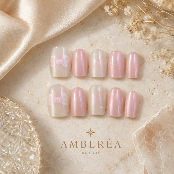 AMBEREA Pink Coquette Plaid Press-On Nails