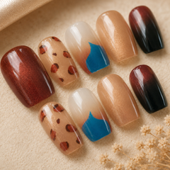 AMBEREA Wild Leopard & Cobalt Press-On Nails