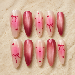 Romantic Bow Heart Cat Eye Press-On Nails