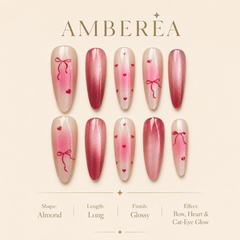 Romantic Bow Heart Cat Eye Press-On Nails