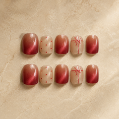 Red Ribbon Cat Eye Press-On Nails