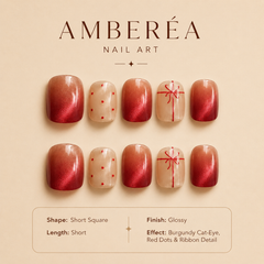 Red Ribbon Cat Eye Press-On Nails