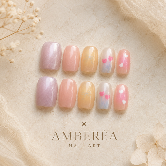 Pastel Bow Heart Press-On Nails