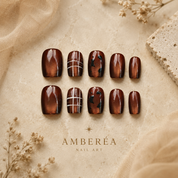 Coffee Amber Cat Eye Press-On Nails