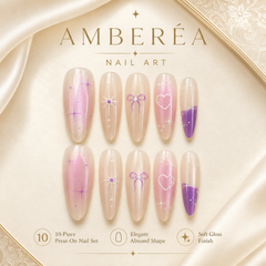 Purple Bow Heart Cat Eye Press-On Nails