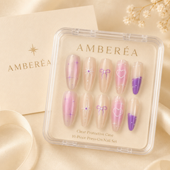 Purple Bow Heart Cat Eye Press-On Nails