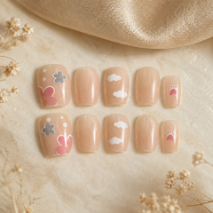 Cloud Paw Floral Press-On Nails