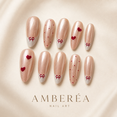 Pearl Bow Heart French Press-On Nails