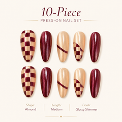Burgundy Checker Cat Eye Press-On Nails
