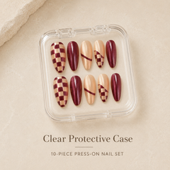 Burgundy Checker Cat Eye Press-On Nails