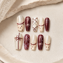 Burgundy Ribbon Plaid Press-On Nails