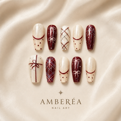 Burgundy Ribbon Plaid Press-On Nails