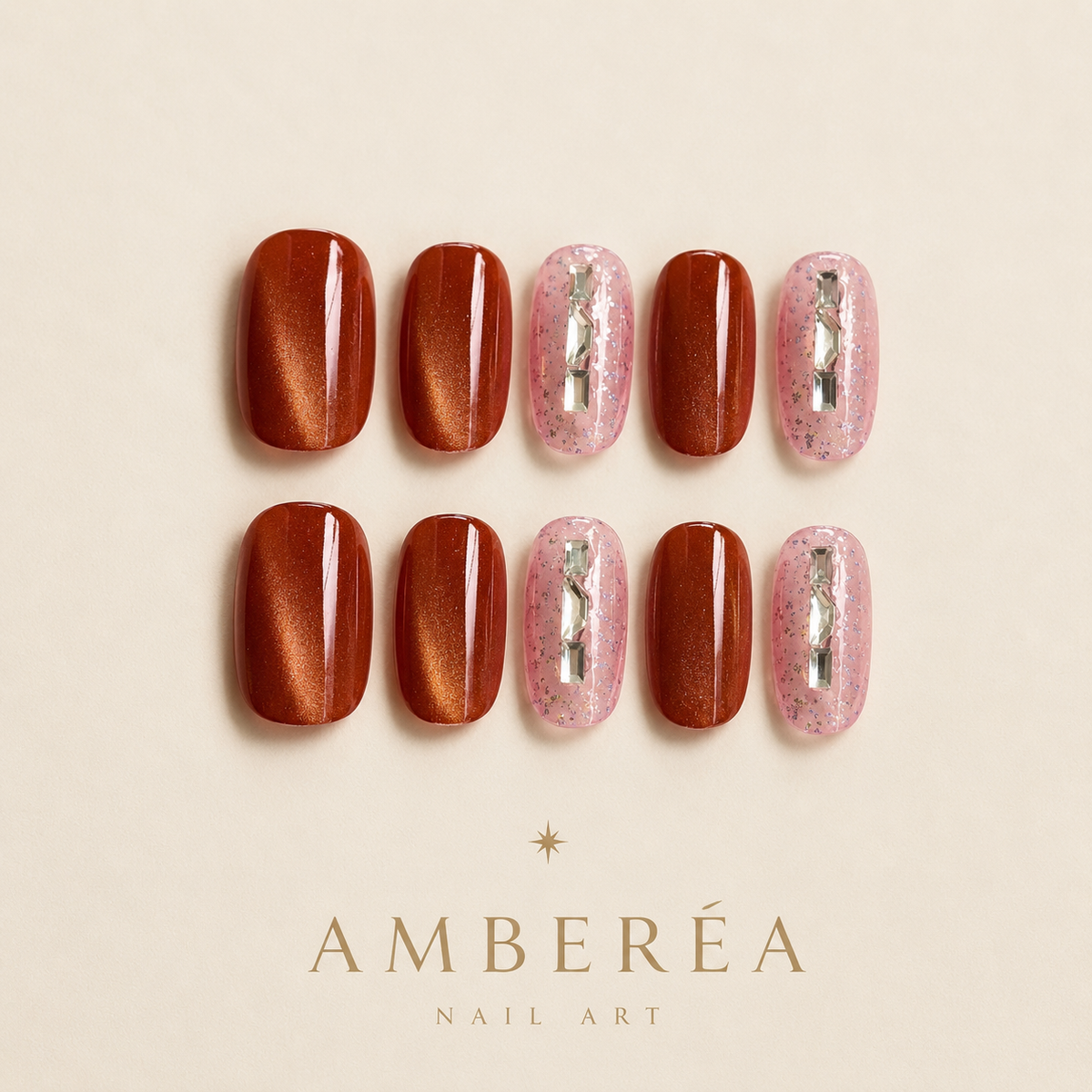 Caramel Cat Eye Crystal Press-On Nails