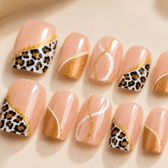 Gold Leopard Curve Press-On Nails