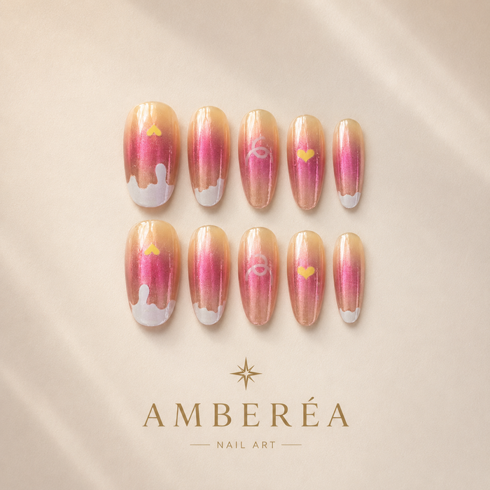 Sunset Heart Cat Eye Press-On Nails