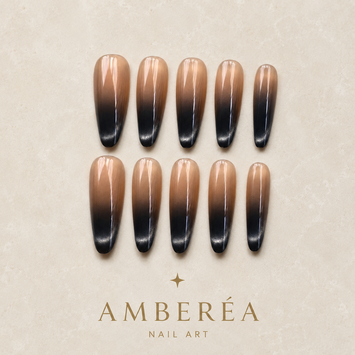 Black Brown Ombre Cat Eye Press-On Nails