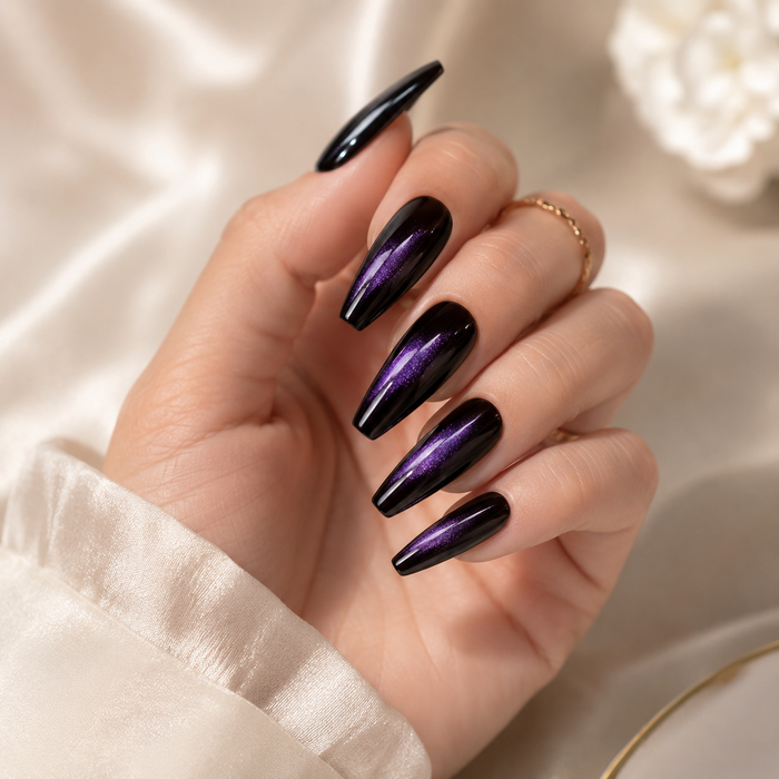 Black Purple Galaxy Cat Eye Press-On Nails