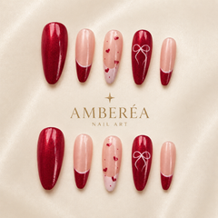 Burgundy Bow Heart French Press-On Nails