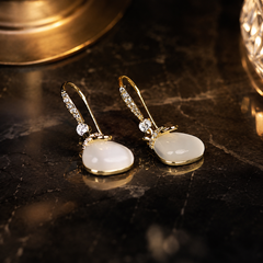 Gold Pearl Drop Earrings with Crystals | Bridal Dangle Earrings