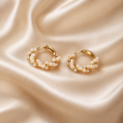 Gold Pearl Hoop Earrings | Twisted Bridal Hoop Earrings for Women