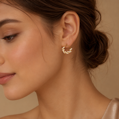 Gold Pearl Hoop Earrings | Twisted Bridal Hoop Earrings for Women