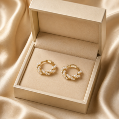 Gold Pearl Hoop Earrings | Twisted Bridal Hoop Earrings for Women