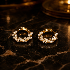 Gold Pearl Hoop Earrings | Twisted Bridal Hoop Earrings for Women