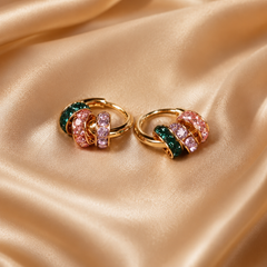 Colorful Crystal Hoop Earrings | Gold Rhinestone Huggie Earrings
