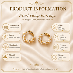 Gold Pearl Hoop Earrings | Twisted Bridal Hoop Earrings for Women