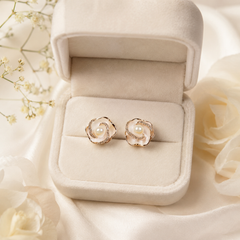 Gold Pearl Flower Stud Earrings | Bridal Crystal Floral Earrings
