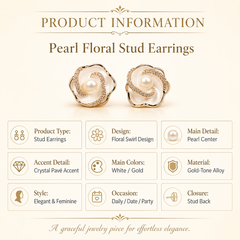 Gold Pearl Flower Stud Earrings | Bridal Crystal Floral Earrings