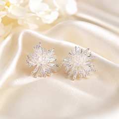 Silver Flower Stud Earrings | Bridal Starburst Statement Earrings