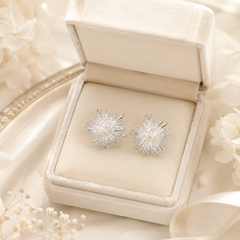 Silver Flower Stud Earrings | Bridal Starburst Statement Earrings