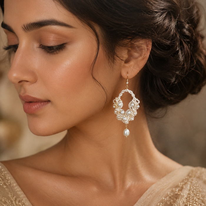 Handmade Pearl Beaded Drop Earrings | Bridal Dangle Earrings