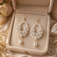 Handmade Pearl Beaded Drop Earrings | Bridal Dangle Earrings
