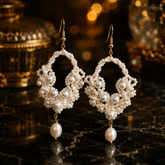 Handmade Pearl Beaded Drop Earrings | Bridal Dangle Earrings