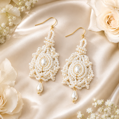 Handmade Pearl Beaded Drop Earrings | Bridal Pearl Statement Earrings
