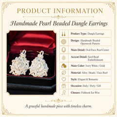 Handmade Pearl Beaded Drop Earrings | Bridal Pearl Statement Earrings