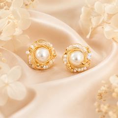Gold Wire Wrapped Pearl Stud Earrings | Bridal Pearl Earrings