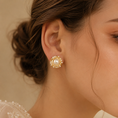 Gold Wire Wrapped Pearl Stud Earrings | Bridal Pearl Earrings