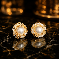 Gold Wire Wrapped Pearl Stud Earrings | Bridal Pearl Earrings