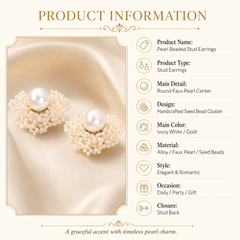 Handmade Pearl Beaded Flower Stud Earrings | Bridal Pearl Earrings