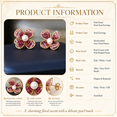 Pink Crystal Flower Stud Earrings | Gold Floral Bridal Earrings