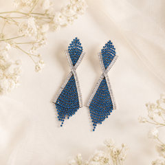 Blue Rhinestone Statement Earrings | Silver Crystal Long Dangle Earrings