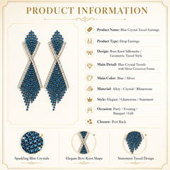 Blue Rhinestone Statement Earrings | Silver Crystal Long Dangle Earrings